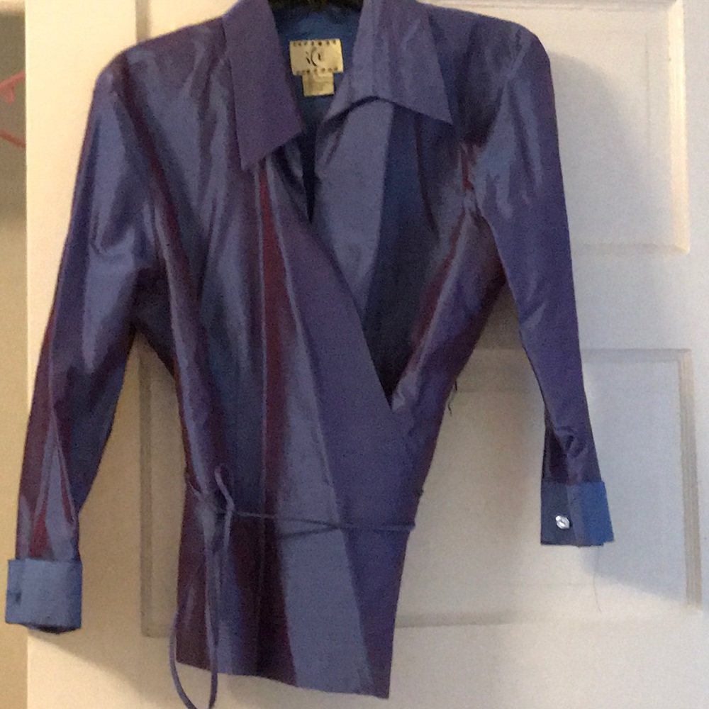 Silk blue Iridescent wrap top